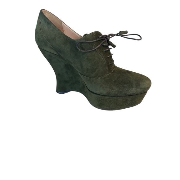 PRADA SUEDE LACE UP PLATFORM WEDGE SHOES SZ 6.5 (36.5) ITALY - Picture 1 of 8